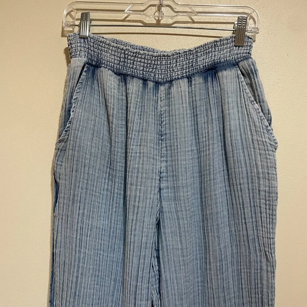 Faherty Dream Cotton Gauze Wide Leg Pant Light Indigo Wash - Picture 3 of 15